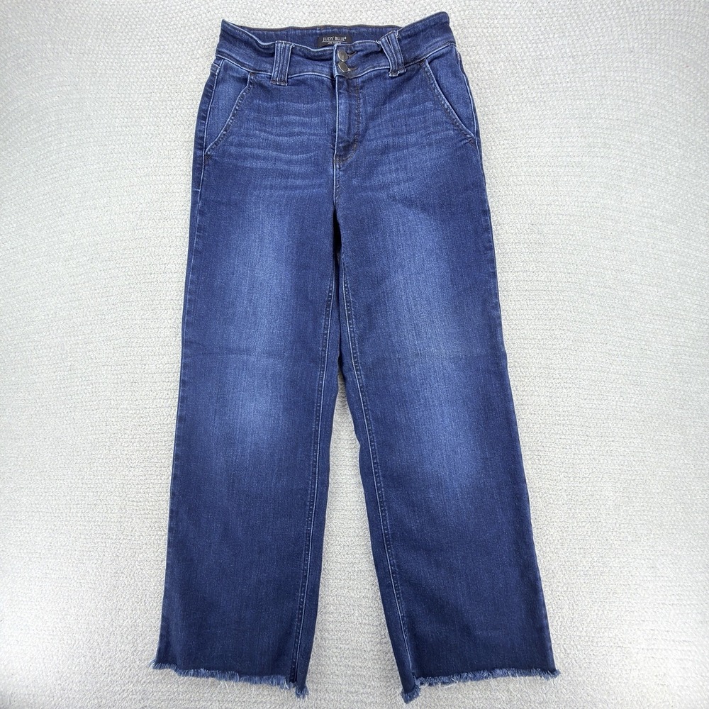 Judy Blue Wide Leg Jeans Womens 9/29 High Rise Raw‎ Hem Stretch Dark Wash